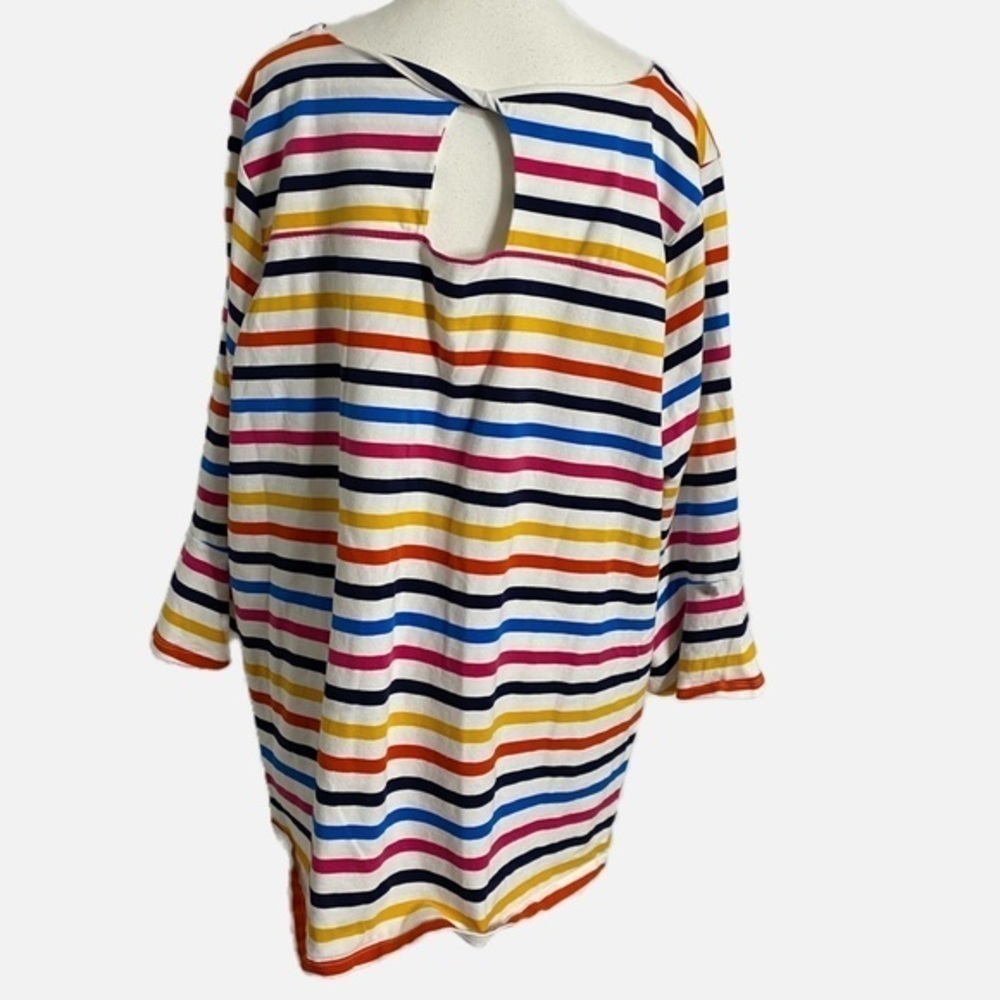 KIM‎ ROGERS STRIPED 3/4 RUFFLE Bell Sleeve Top - Picture 2 of 11